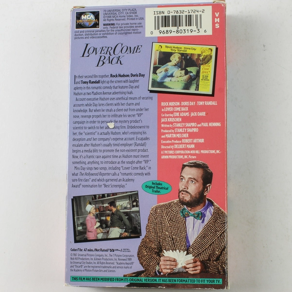 Lover Come Back VHS 1996 Doris Day Tony Randall Comedy Classics