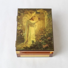 1940s Warren Sallman Cedar Jesus Knock at Door Trinket Box Wood Religion Rosary