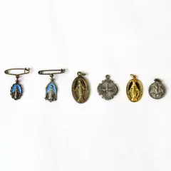 Vintage Lot of 6 Holy Miraculous Medal Two Sided Pendant Medals for Rosary 