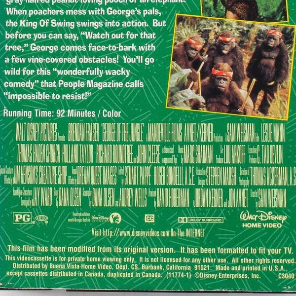 George of the Jungle VHS 1997 Brendan Fraser Walt Disney