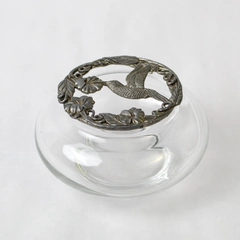 Vintage 1991 Metzke Pewter Lid Blown Glass Powder Jar Potpourri Hummingbird