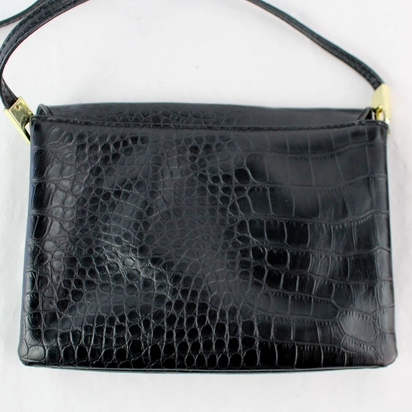 H&M Black Faux Alligator Skin Magnetic Button Closure Clutch Removable Strap