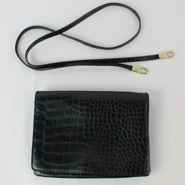 H&M Black Faux Alligator Skin Magnetic Button Closure Clutch Removable Strap