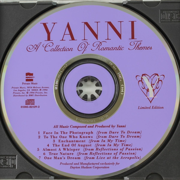 Yanni A Collection of Romantic Themes Limited Edition CD 1994 Private Music
