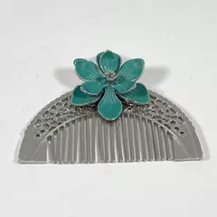 Disney Silver-Tone Hair Comb With Hand Painted Teal Flower