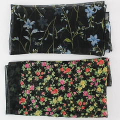 Lot of 2 Square Sheer Black Floral Pattern Scarves 20x20 Inches