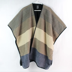 Ike Behar Women's Beige & Gray Plaid Wrap Poncho Shawl One Size Fits All