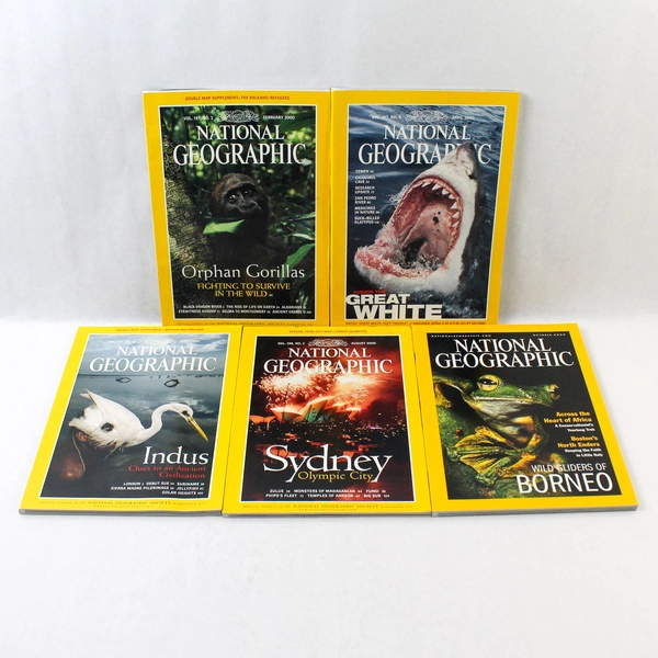 Lot of 5 Vintage National Geographic Magazines 2000 Feb Apr June Aug & Oct