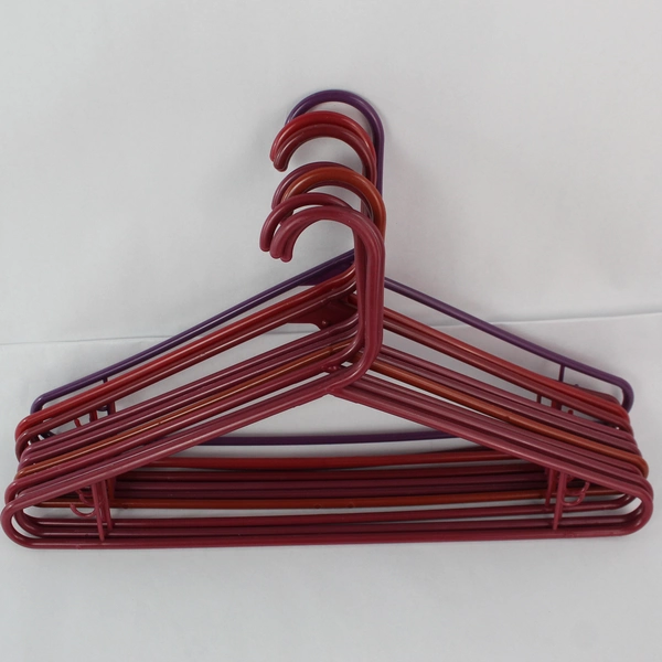 Lot of 10 Red and Purple Plastic Tubular Clothes Hangers With Hooks Standard