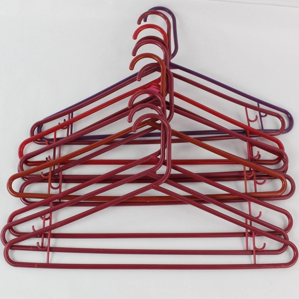 Lot of 10 Red and Purple Plastic Tubular Clothes Hangers With Hooks Standard