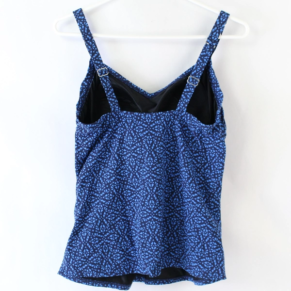 L.L. Bean Blue Patterned Swim Suit Top with Bra Pads Women's Size 12 Regular
