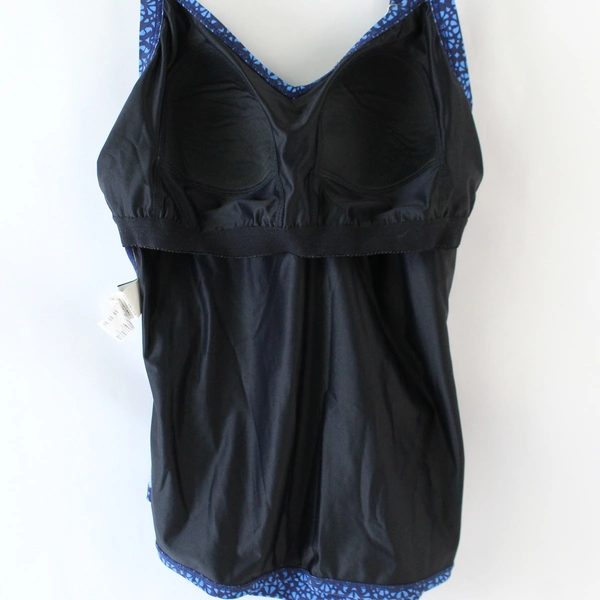 L.L. Bean Blue Patterned Swim Suit Top with Bra Pads Women's Size 12 Regular