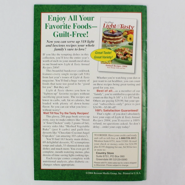 Vintage Taste of Home's Light & Tasty Holiday Recipes 2004 Booklet