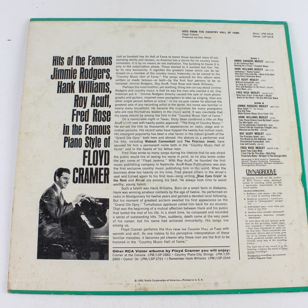 Floyd Cramer Country Hall of Fame 1965 Record Vinyl RCA LPM-3318