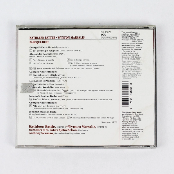 Kathleen Battle & Wynton Marsalis Baroque Duet 1992 CD Sony Music Entertainment