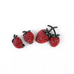 Vintage Strawberry Pin With Matching Clip-on Earrings Red Green Rhinestones 