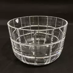 Vtg Orrefors Sweden Cut Crystal Bowl Vertical and Horizontal Lines 4.25 Inch