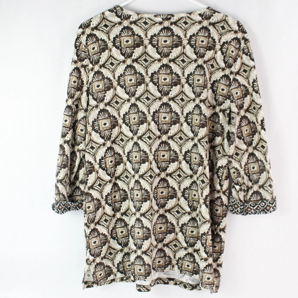 Karen Scott Brown Geometric Patterned 3/4-Sleeve Top Women's Size Large