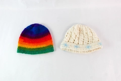 Lot of 2 Handmade Women's Medium Multicolor Knit Crochet Winter Hats