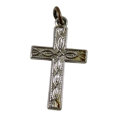 Vintage Silver Tone Embossed Cross Pendant 3/4 Inch