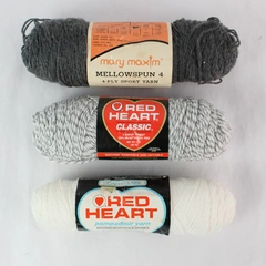 Lot of 3 Vintage Acrylic Yarn Skeins Assorted Gray and White Colors