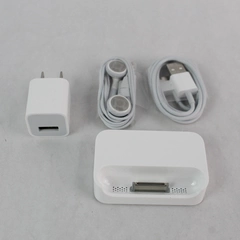 Set of 4 Apple iPhone 4S Accessories Earphones Dock USB Cable & Adapter