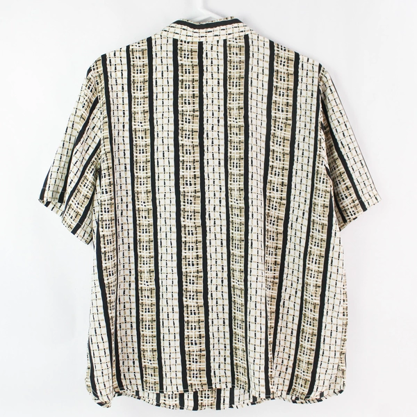 Liz Baker Beige and Black Patterned Button-Up Collared Shirt Women's Size 14