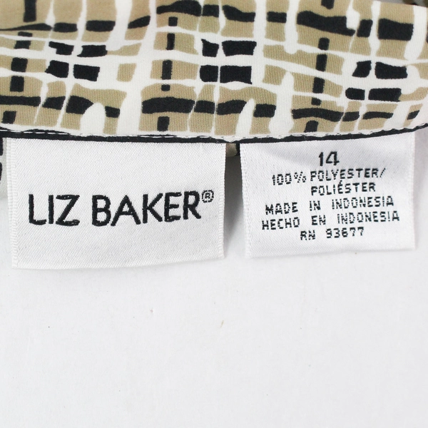 Liz Baker Beige and Black Patterned Button-Up Collared Shirt Women's Size 14