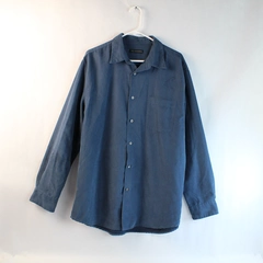 Via Europa Men's XL Blue Striped Textured Long Sleeve Button-Up Shirt