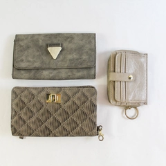 Lot of 3 Gray Taupe Beige Clutch Purse Wristlets Pre-owned Mossimo & More