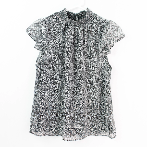 NWT 1. State Gray and Black Patterned Short-Sleeve Blouse Women's Medium