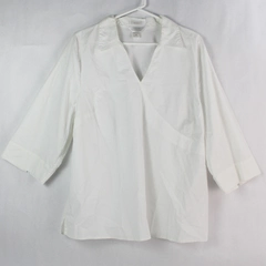 C.J. Banks by Christopher & Banks White 3/4-Sleeve V-Neck Shirt Women's 1X