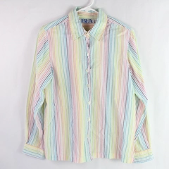BFA Classics Rainbow Striped Button-Down Cotton Shirt Women's Medium