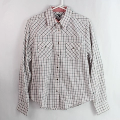 Rockies Pink and Gray Plaid Snap Button Long-Sleeve Cotton Shirt Women's Medium
