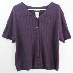 Sag Harbor Purple Knit Short-Sleeve Button-Up Cardigan Women's Size Large