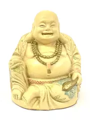Sitting Laughing Buddha Figurine on Pillows 3" Tall Collectible Decoration