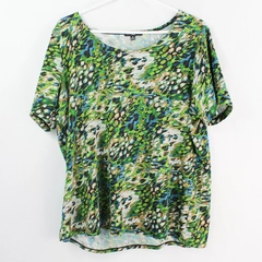 Notations Green Blue Brown White Abstract Patterned T-Shirt Women's Size 1X