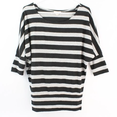Zenana Outfitters Black & Gray Striped Half-Sleeve Top Women's Size Small