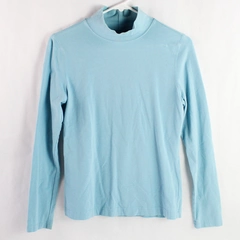 Talbots Petites Blue Cotton Mock Neck Long-Sleeved Shirt Women's Size P