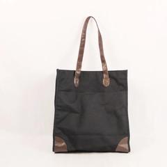 Large Black Canvas Tote Bag with Faux Leather Handles Pre-Owned Condition