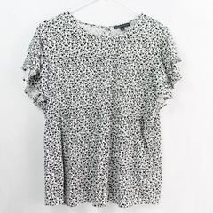 Adrianna Papell Black & White Flower Print Flutter Sleeve Blouse Women's Medium