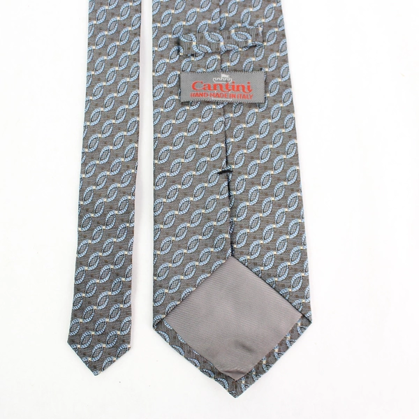 Cantini Gray and Blue Helix Pattern Men's Silk Necktie Handmade in Italy