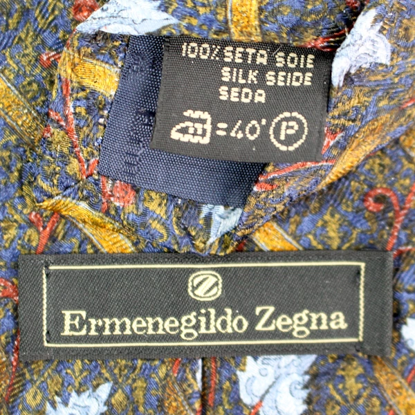 Ermenegildo Zegna Multicolor Leaf Patterned Men's Silk Necktie
