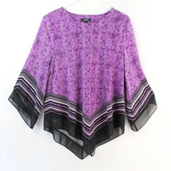 Alfani Purple Dotted and Striped 3/4-Sleeve Blouse Women's Size PL