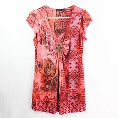 Apt. 9 Pink Red and Orange Patterned Beaded Top Women's Size Small