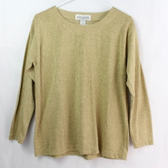 VTG Bob Mackie Studio Glittery Gold Long-Sleeve Pullover Shirt Women's Small