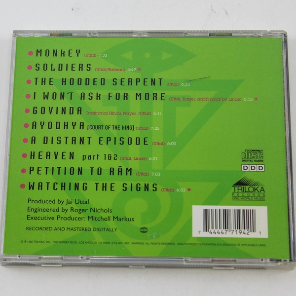 Jai Uttal Monkey Music CD Album 1992 Triloka Records Good Condition