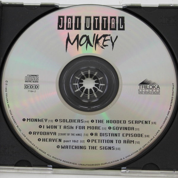 Jai Uttal Monkey Music CD Album 1992 Triloka Records Good Condition