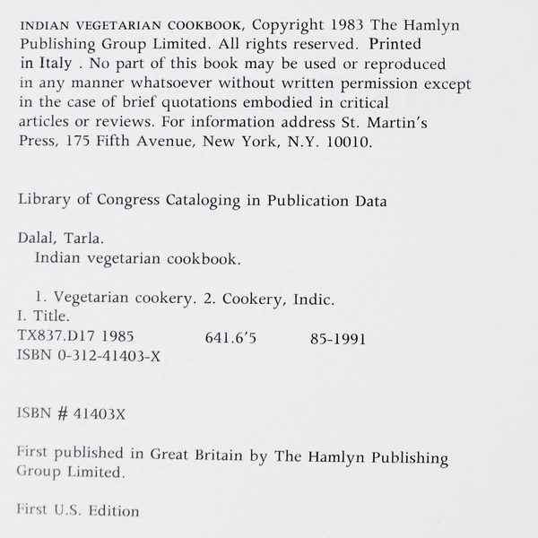 Indian Vegetarian Cookbook by Tarla Dalal 1983 Hardcover