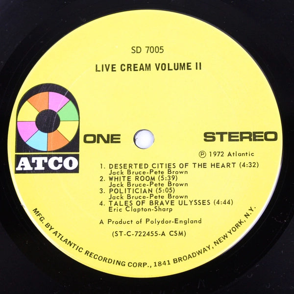 Cream Live Cream Volume II 1972 LP Vinyl Album Atco Records Eric Clapton